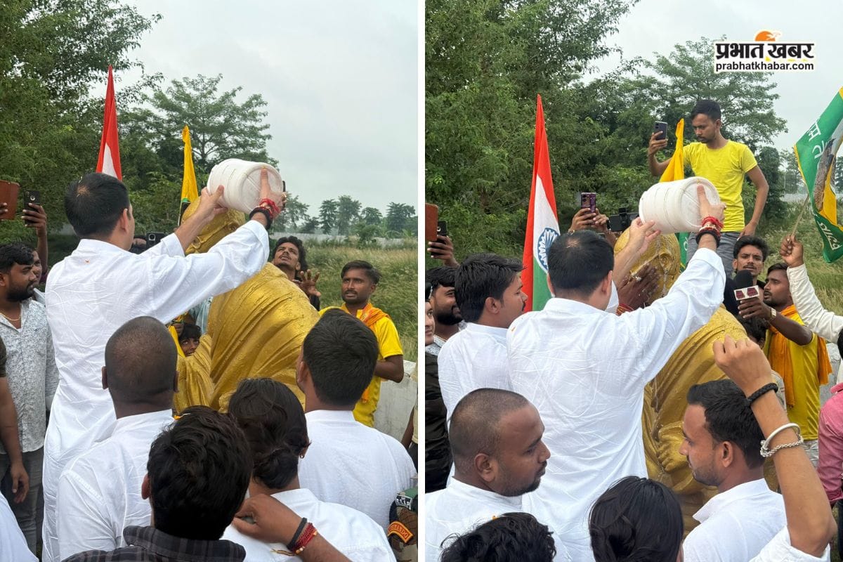 तेज प्रताप का गांधी मूर्ति पर दुग्धाभिषेक: दूध, गंगाजल और तीखे बाण!