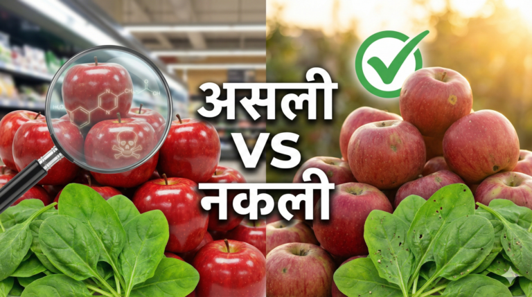 Shiny fake organic apples vs natural real organic food