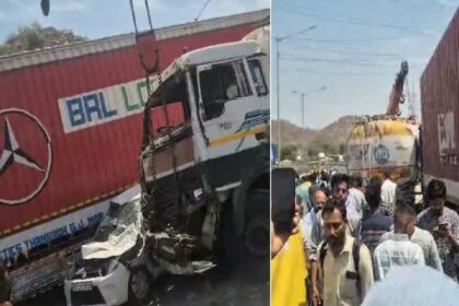 राजस्थान: उदयपुर-चित्तौड़गढ़ नेशनल हाईवे 48 पर एक के बाद एक 12 गाड़ियां टकराईं, दो लोगों की मौत, कई घायल।
