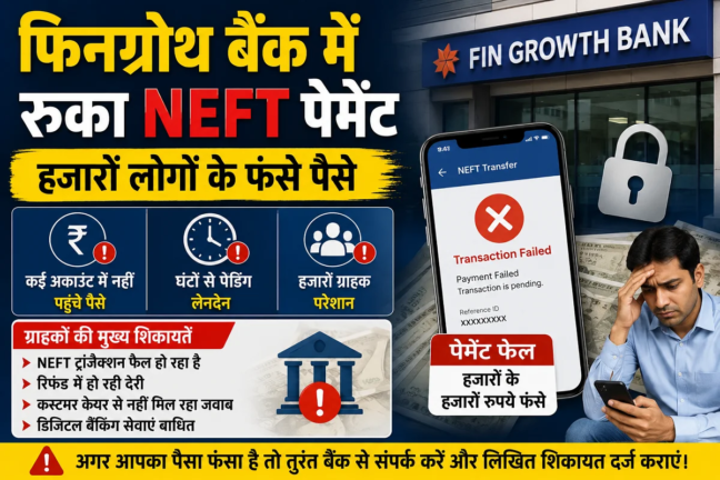 फिनग्रोथ बैंक में NEFT लेनदेन प्रभावित! हजारों ग्राहकों का पैसा फंसा, जानें बैंक ने क्या कहा?