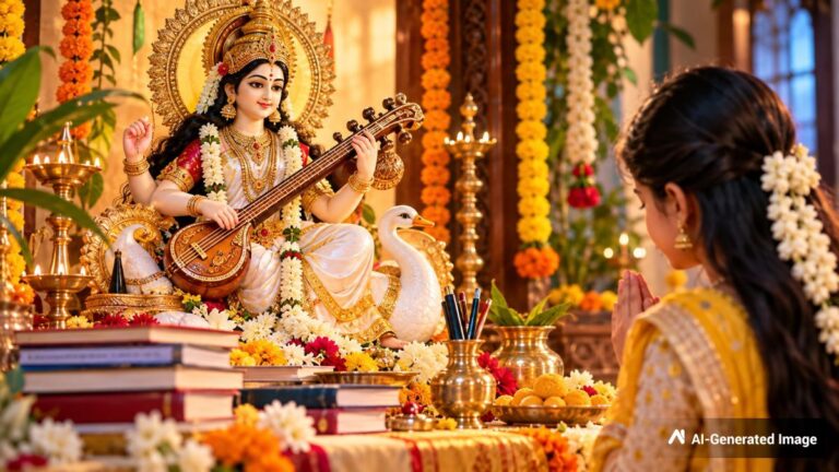 शारदीय नवरात्रि 2026: कब होगा मां सरस्वती का आगमन? जानें आवाहन से प्रधान पूजा तक का सबसे सटीक शुभ मुहूर्त।